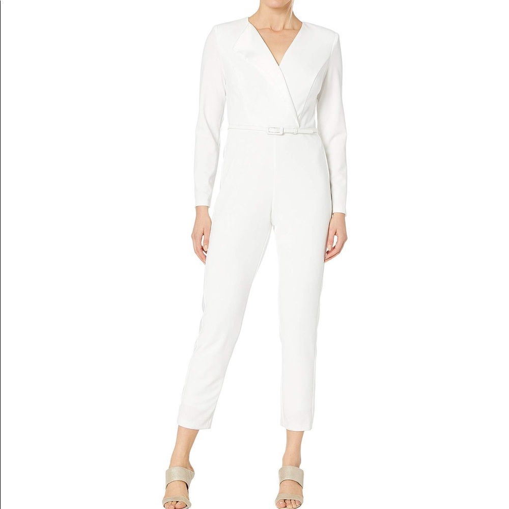 Adrianna Papell Tuxedo Jumpsuit with Satin Ivory